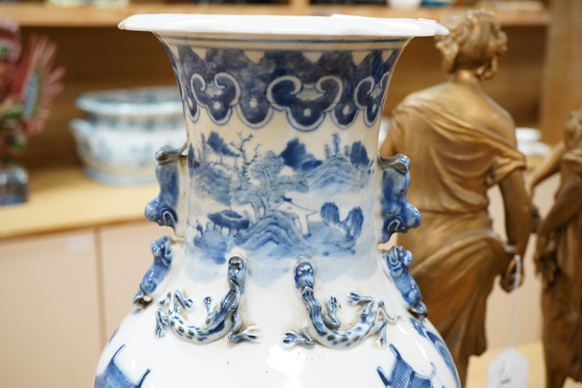 A large 19th century Chinese blue and white ‘city gates’ vase, 47cm